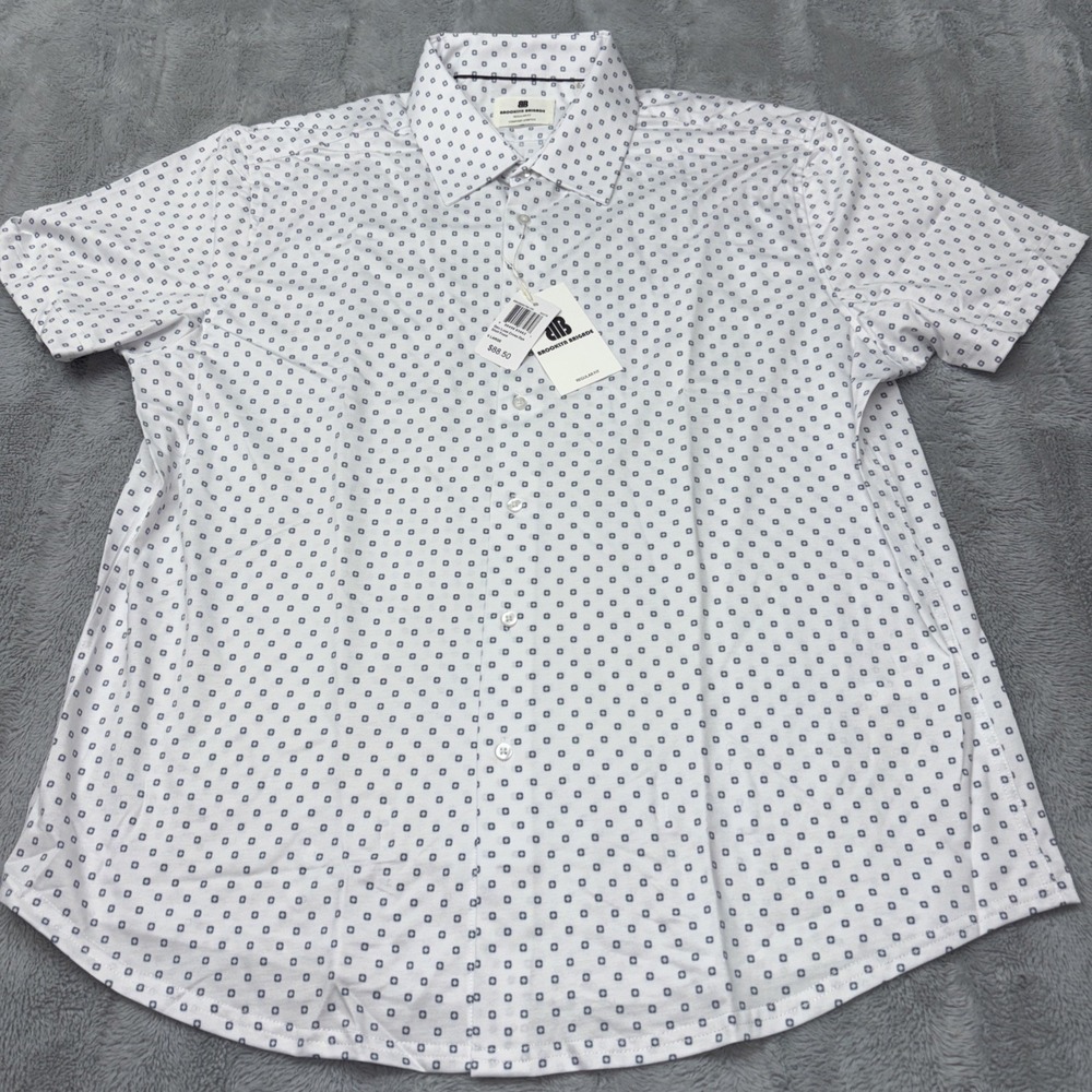 Brooklyn Brigade White/Blue Geo Luxe Cross Dye Shirt, a regular-fit button-down